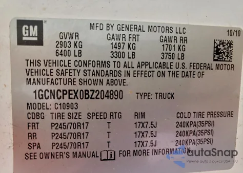 2011 Chevrolet Silverado C1500 z USA, uszkodzony, nr VIN 1GCNCPEX0BZ204890